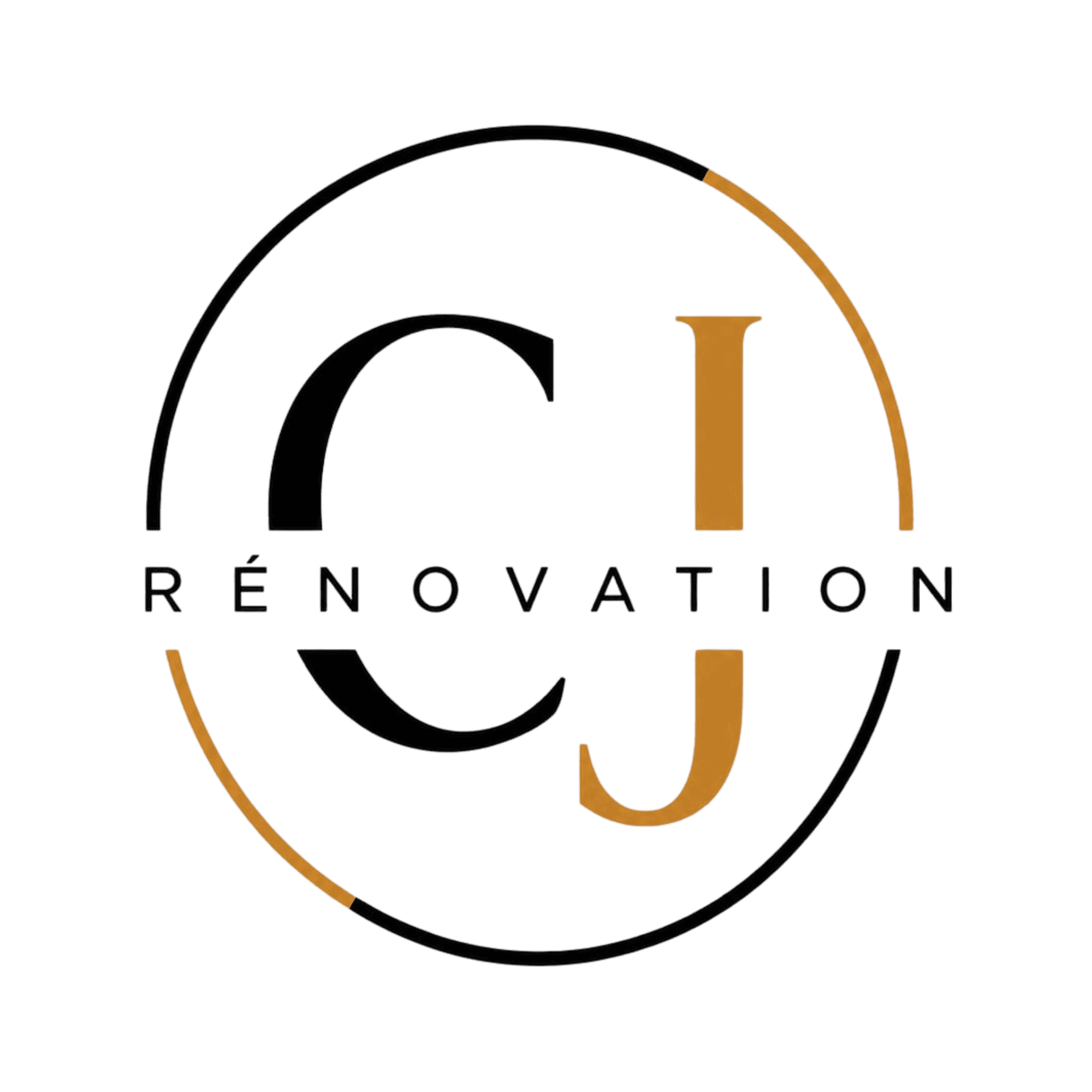 Logo CJ Rénovation avec initiales C et J dans un cercle noir et doré.